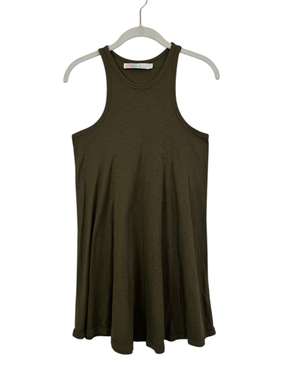 Free People FP Beach Green Ribbed Coverup Tank Dress Top XS Boho Flowy Racerback - Picture 2 of 9